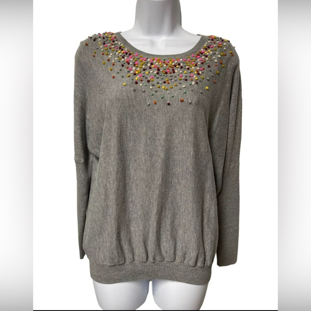 Angel of the North Pom Sweater, Grey Large NWOT